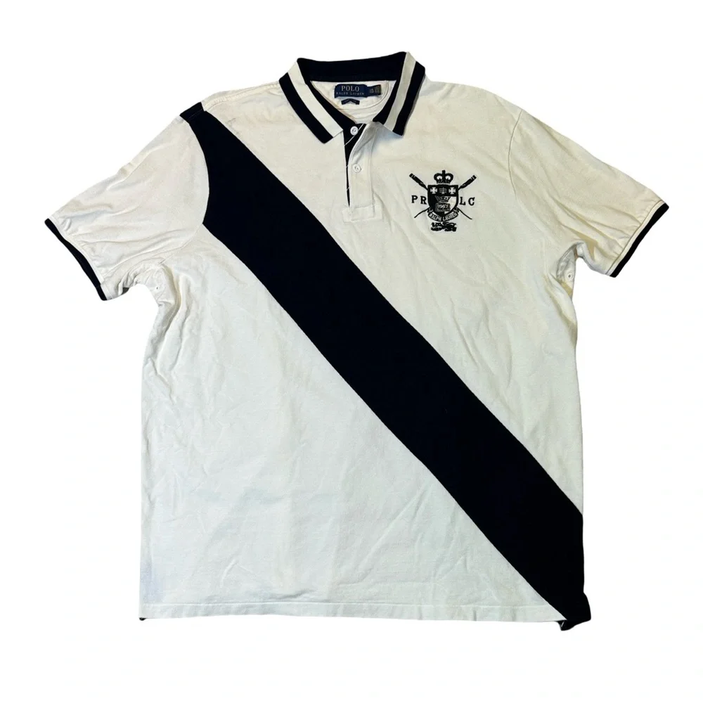 Polo Ralph Lauren mens 2XL XXL white black rowing club rugby polo shirt EUC